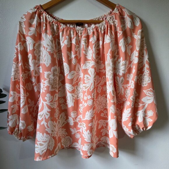 EUC ANN TAYLOR FLORAL PRINT ELASTIC BOAT NECK 3/4 SLEEVES TOP SIZE SMALL PETITE - Picture 1 of 13